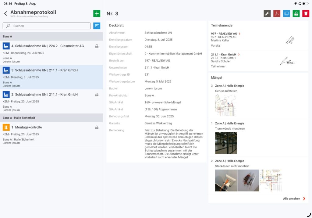 Realview Maengelmanagement Abnahmeprotokoll