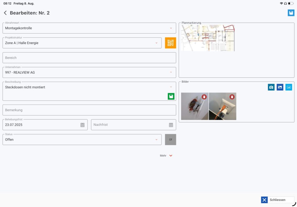 Realview Maengelmanagement Maengel bearbeiten
